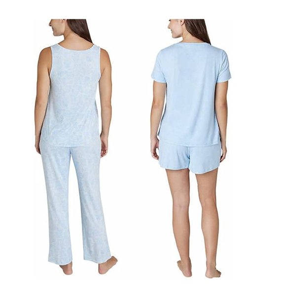 NWT Eddie Bauer Womens 4 Piece Bedroom Pajama Set L Blue Floral $60 H308 - Picture 2 of 3